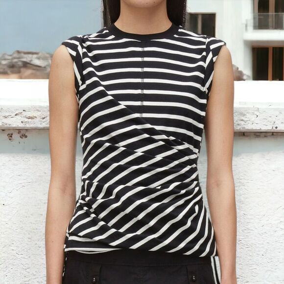 3.1 Phillip Lim Draped Striped  Rolled Sleeve Sleeveless Top - Picture 1 of 11